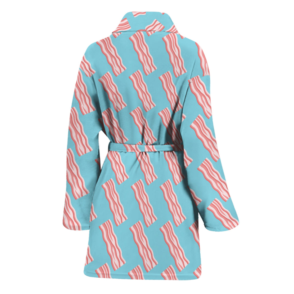 Blue Bacon Pattern Print Women's Bathrobe