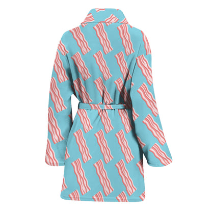 Blue Bacon Pattern Print Women's Bathrobe