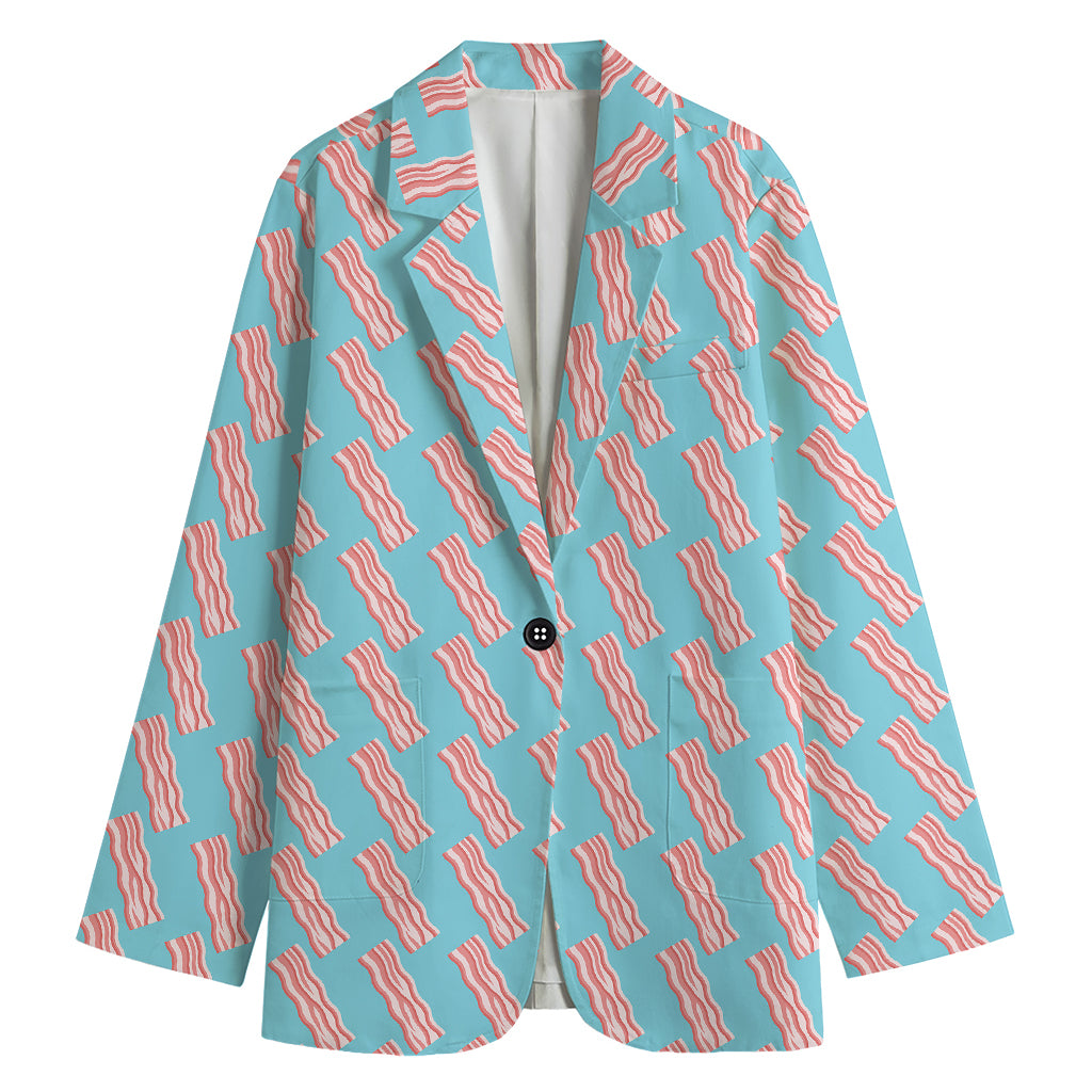 Blue Bacon Pattern Print Women's Blazer