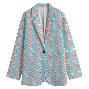 Blue Bacon Pattern Print Women's Blazer