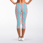 Blue Bacon Pattern Print Women's Capri Leggings