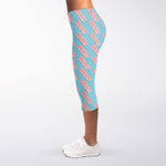 Blue Bacon Pattern Print Women's Capri Leggings