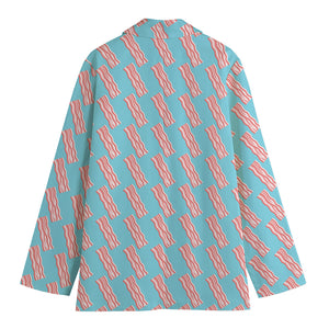 Blue Bacon Pattern Print Women's Cotton Blazer