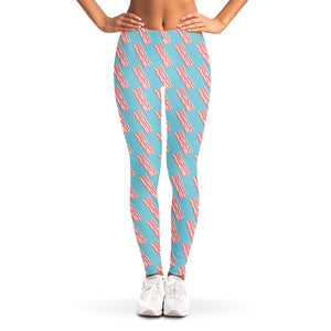 Blue Bacon Pattern Print Women's Leggings