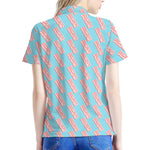 Blue Bacon Pattern Print Women's Polo Shirt