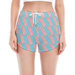Blue Bacon Pattern Print Women's Split Running Shorts