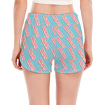 Blue Bacon Pattern Print Women's Split Running Shorts