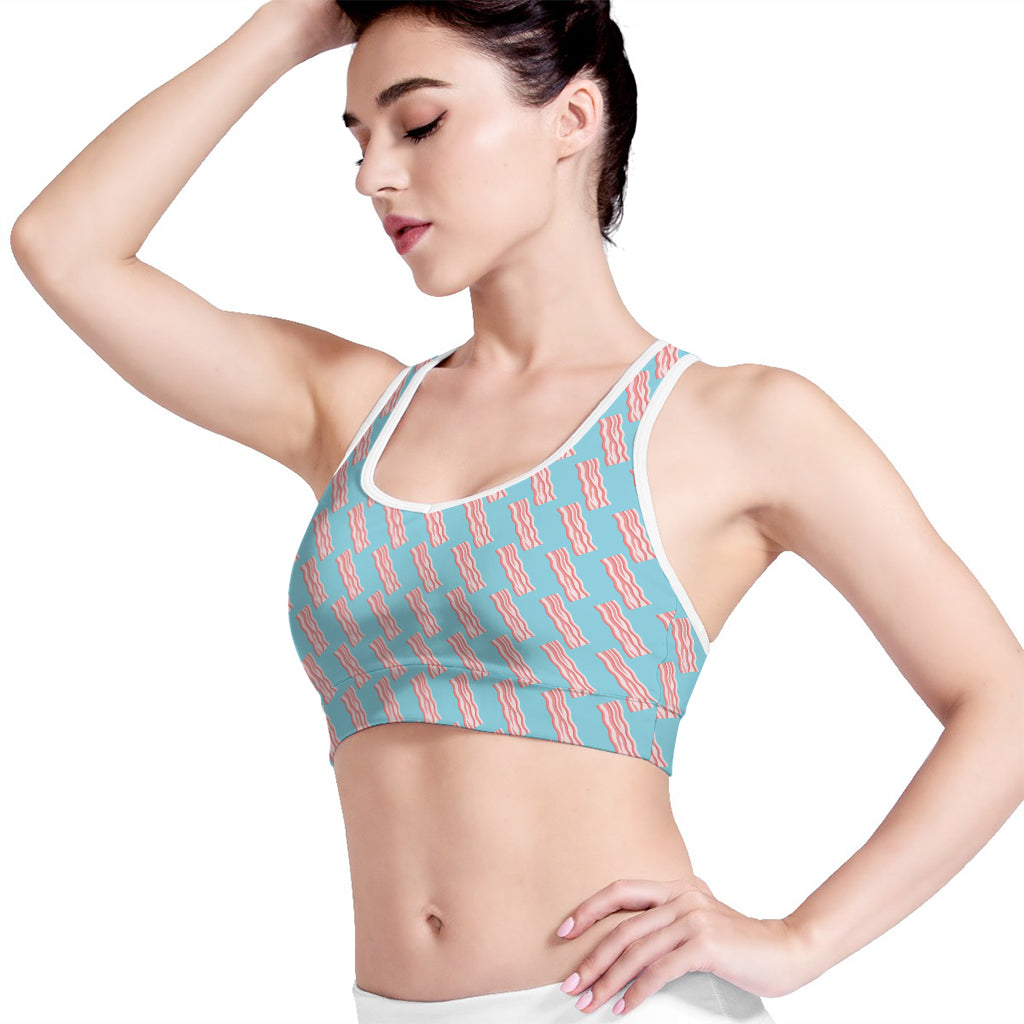 Blue Bacon Pattern Print Women's Sports Bra