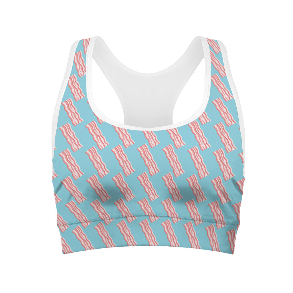 Blue Bacon Pattern Print Women's Sports Bra