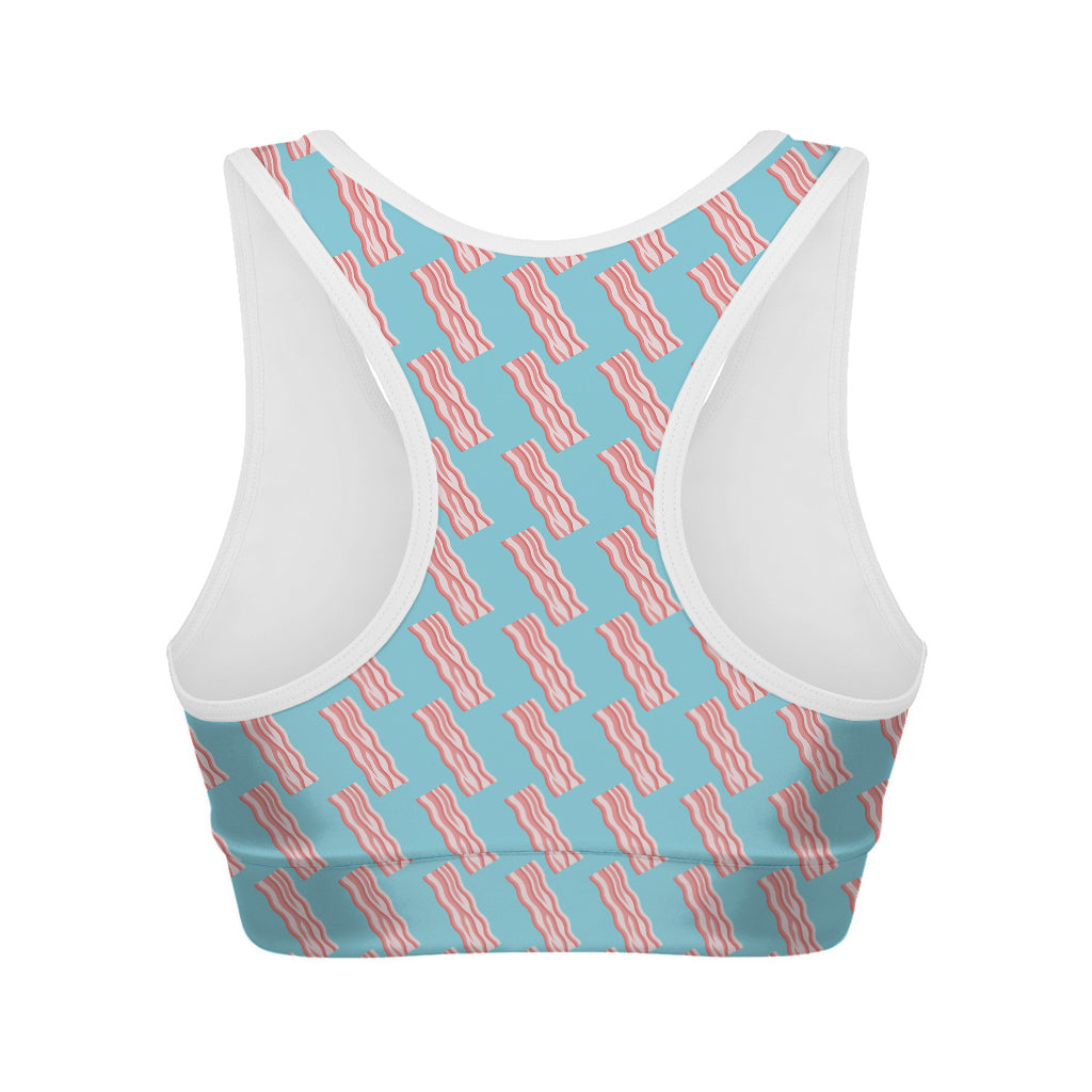 Blue Bacon Pattern Print Women's Sports Bra