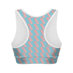 Blue Bacon Pattern Print Women's Sports Bra