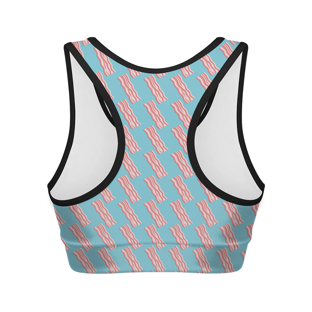 Blue Bacon Pattern Print Women's Sports Bra