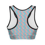 Blue Bacon Pattern Print Women's Sports Bra