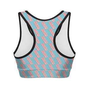 Blue Bacon Pattern Print Women's Sports Bra