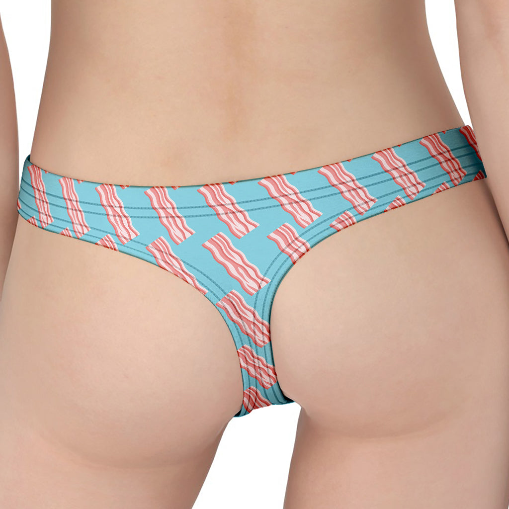 Blue Bacon Pattern Print Women's Thong