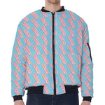 Blue Bacon Pattern Print Zip Sleeve Bomber Jacket