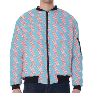 Blue Bacon Pattern Print Zip Sleeve Bomber Jacket