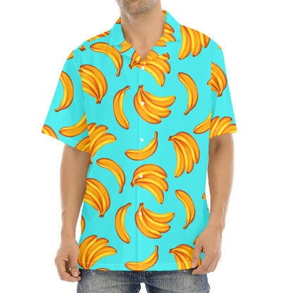 Blue Banana Pattern Print Aloha Shirt