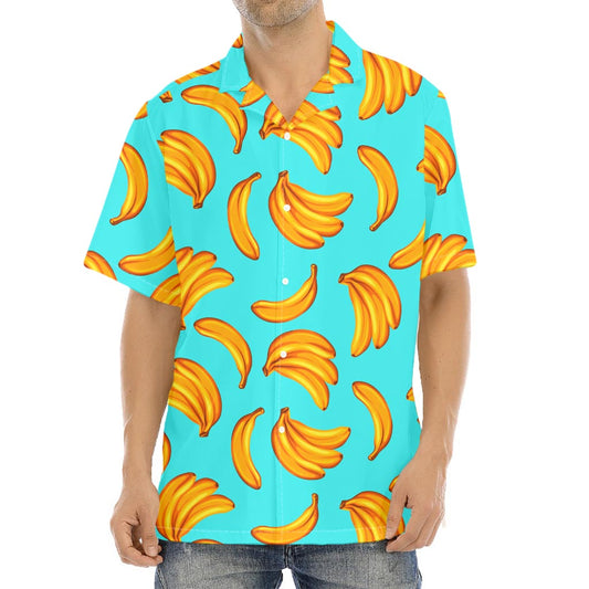 Blue Banana Pattern Print Aloha Shirt