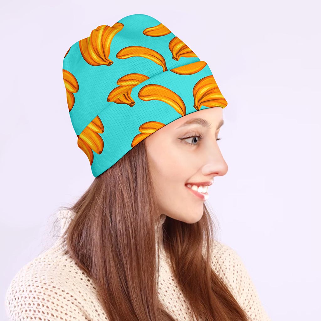 Blue Banana Pattern Print Beanie