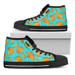 Blue Banana Pattern Print Black High Top Sneakers