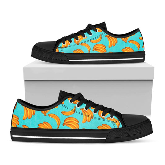 Blue Banana Pattern Print Black Low Top Sneakers
