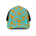 Blue Banana Pattern Print Black Mesh Trucker Cap