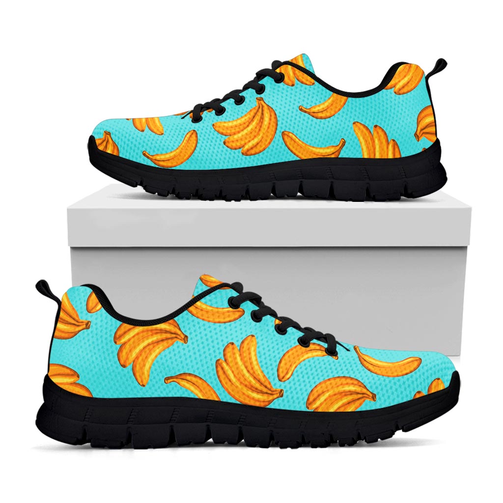 Blue Banana Pattern Print Black Running Shoes