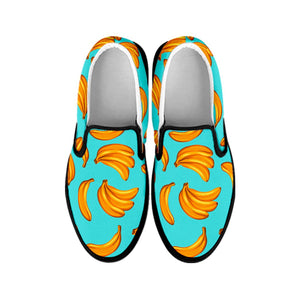 Blue Banana Pattern Print Black Slip On Sneakers