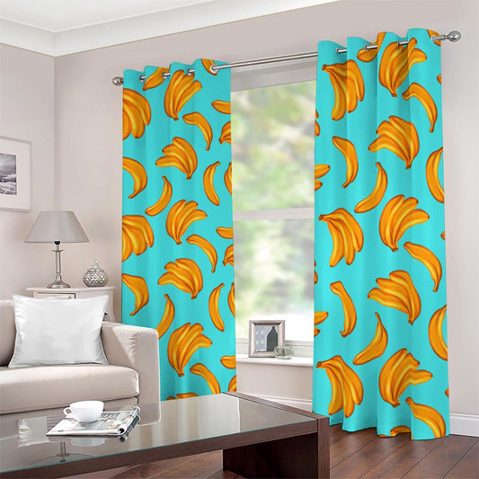 Blue Banana Pattern Print Blackout Grommet Curtains
