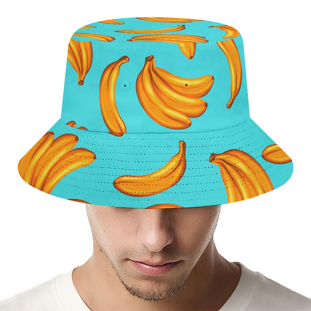 Blue Banana Pattern Print Bucket Hat