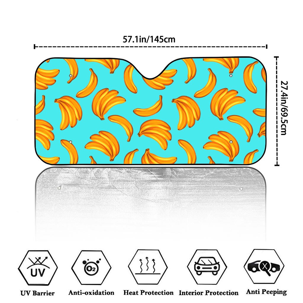 Blue Banana Pattern Print Car Windshield Sun Shade