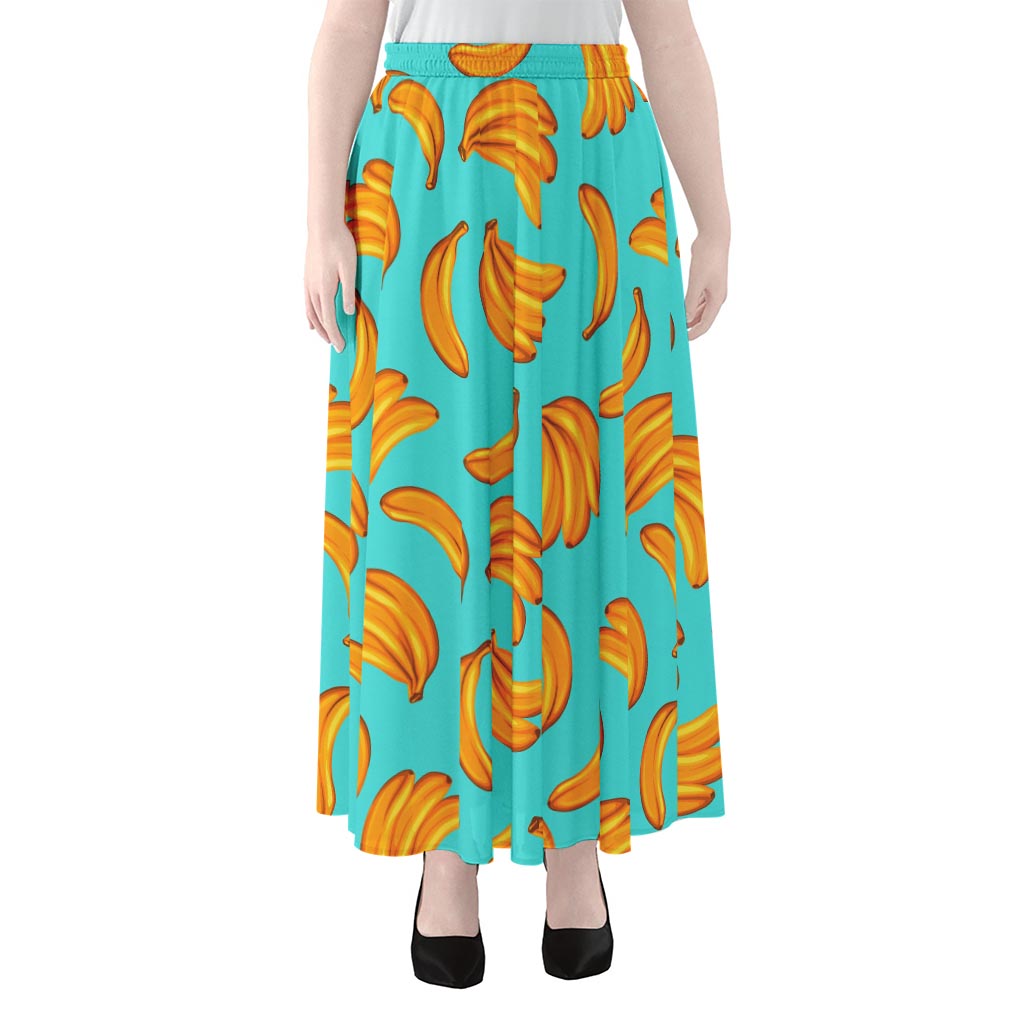 Blue Banana Pattern Print Chiffon Maxi Skirt