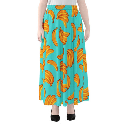 Blue Banana Pattern Print Chiffon Maxi Skirt