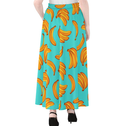 Blue Banana Pattern Print Chiffon Maxi Skirt