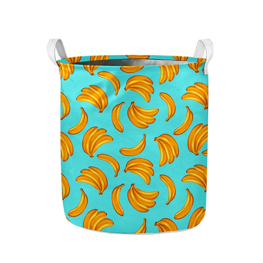 Blue Banana Pattern Print Collapsible Laundry Basket