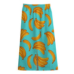 Blue Banana Pattern Print Cotton Front Slit Maxi Skirt