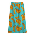 Blue Banana Pattern Print Cotton Front Slit Maxi Skirt