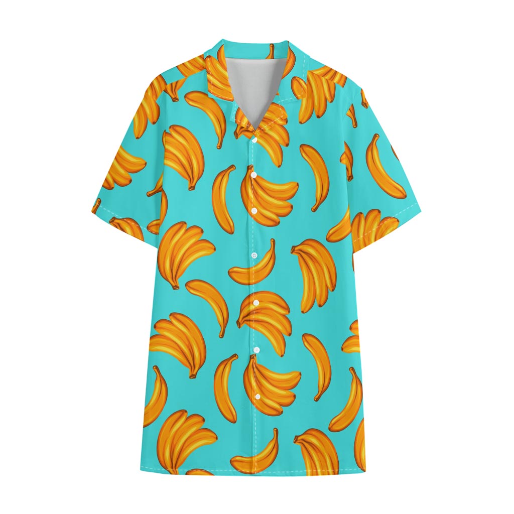 Blue Banana Pattern Print Cotton Hawaiian Shirt