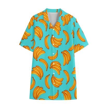 Blue Banana Pattern Print Cotton Hawaiian Shirt