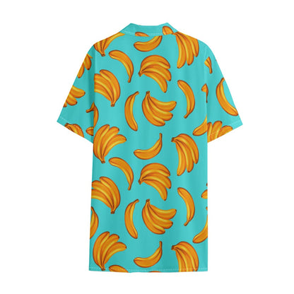 Blue Banana Pattern Print Cotton Hawaiian Shirt