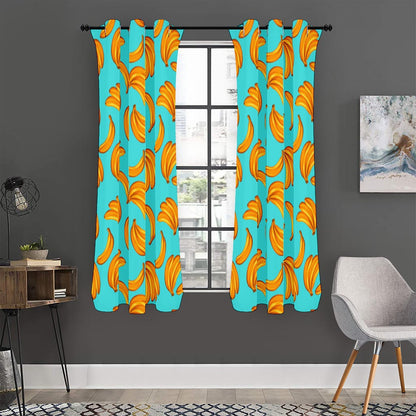 Blue Banana Pattern Print Curtain