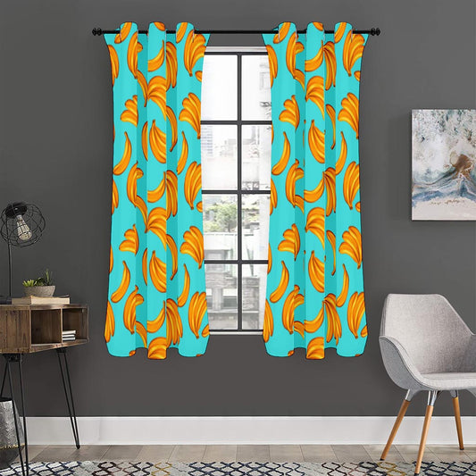 Blue Banana Pattern Print Curtain