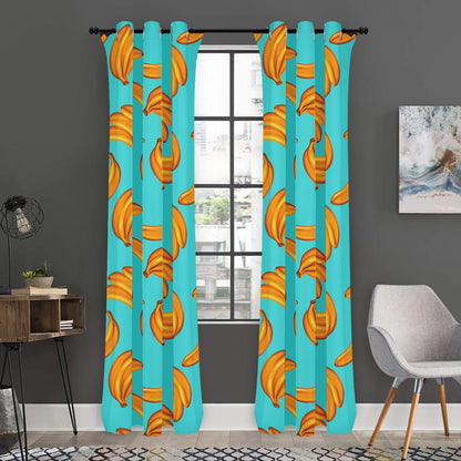 Blue Banana Pattern Print Curtain