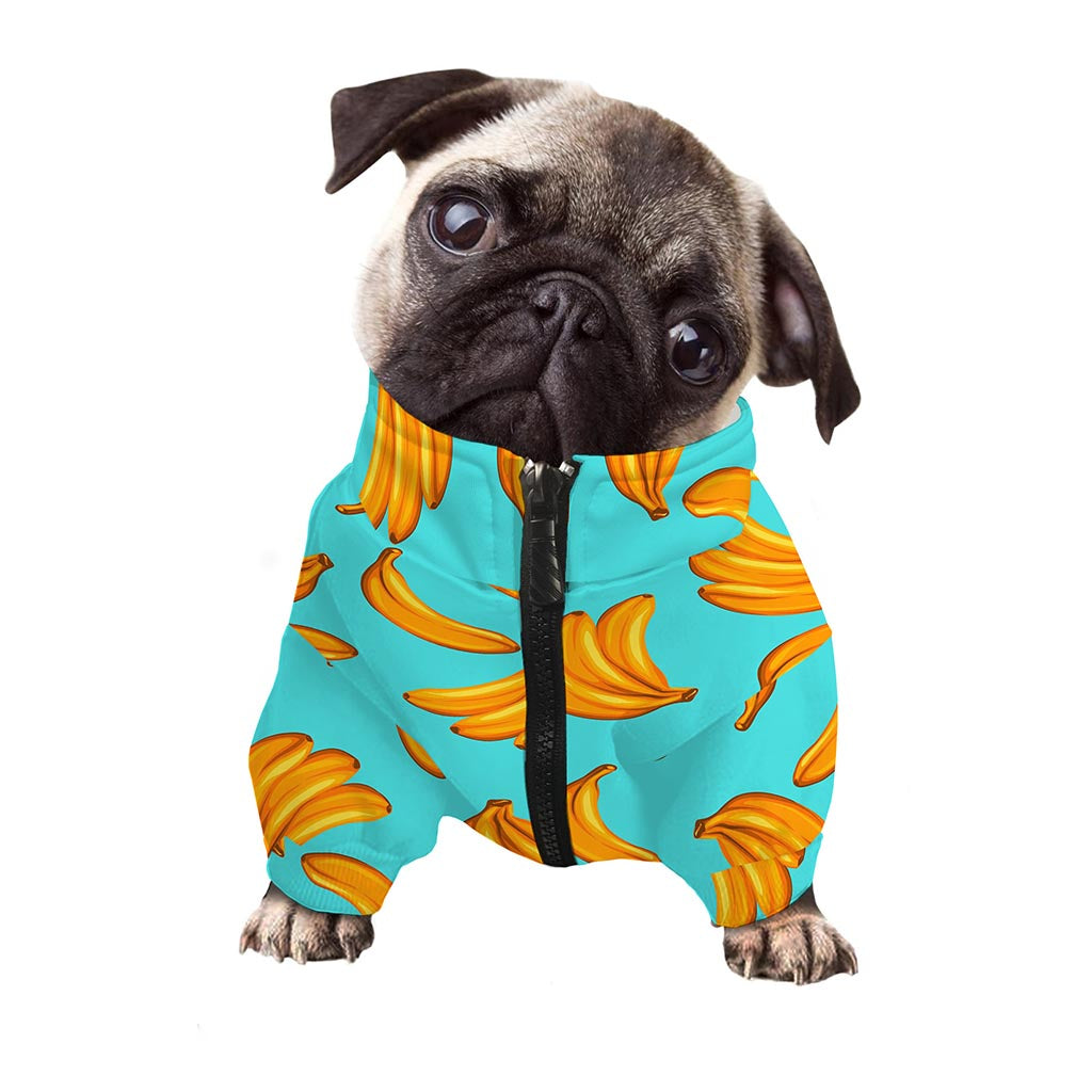 Blue Banana Pattern Print Dog Zip Up Jacket
