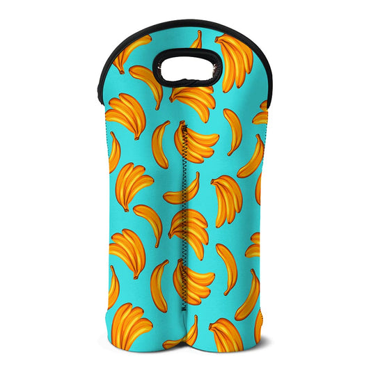 Blue Banana Pattern Print Double Neoprene Wine Tote