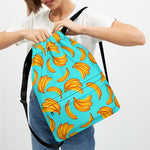 Blue Banana Pattern Print Drawstring Backpack