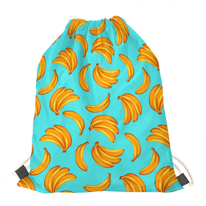 Blue Banana Pattern Print Drawstring Bag