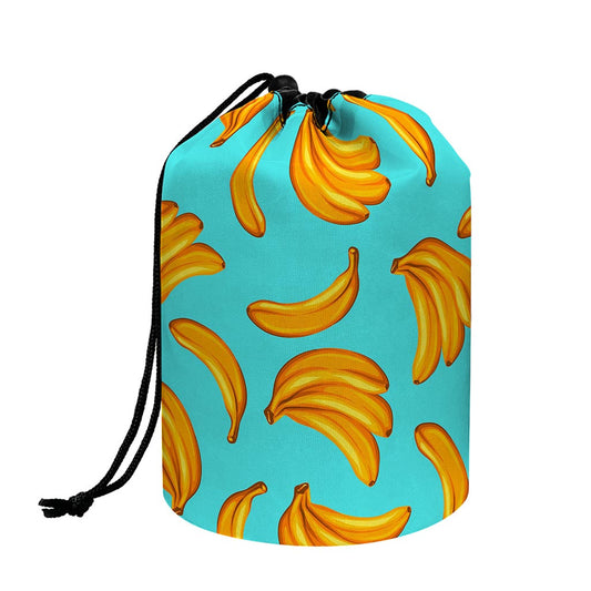 Blue Banana Pattern Print Drawstring Makeup Bag