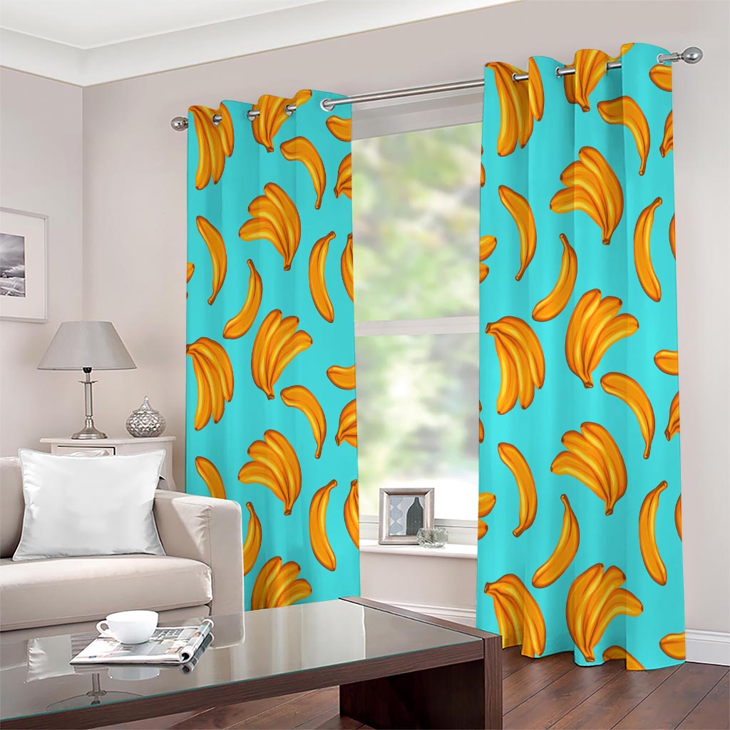 Blue Banana Pattern Print Extra Wide Grommet Curtains